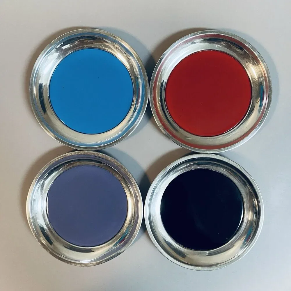 Vintage Mid Century Towle Sterling & Enamel Coaster Set Of 4